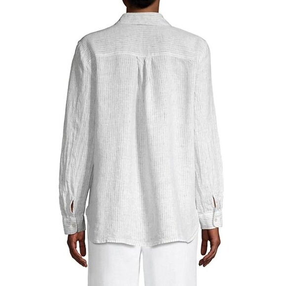 🎁 Eileen Fisher Mini Striped Organic Linen Shirt - Picture 4 of 7